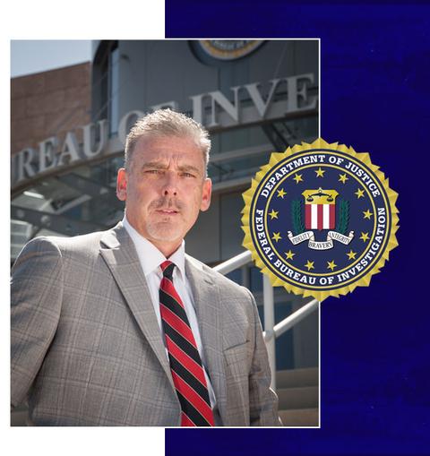 Picture of an FBI badge and Founder of Elsur Group, Dave Hood
